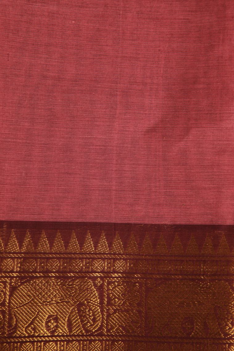 Ruby Red Chettinad Cotton Sarees with Gold Zari Plain With Border view 3