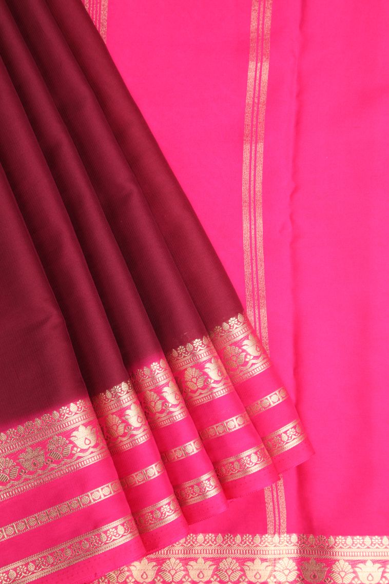 Cherry  Red Fancy Saree with Gold Zari Plain