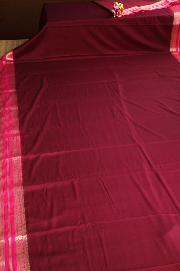 Cherry  Red Fancy Saree with Gold Zari Plain view 2