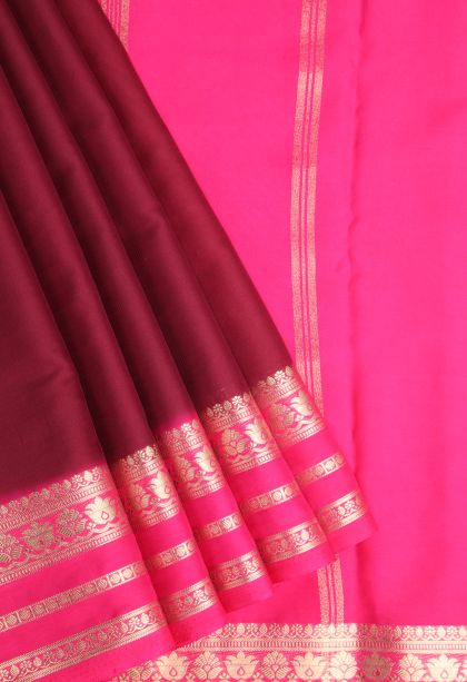 Cherry  Red Fancy Saree with Gold Zari Plain