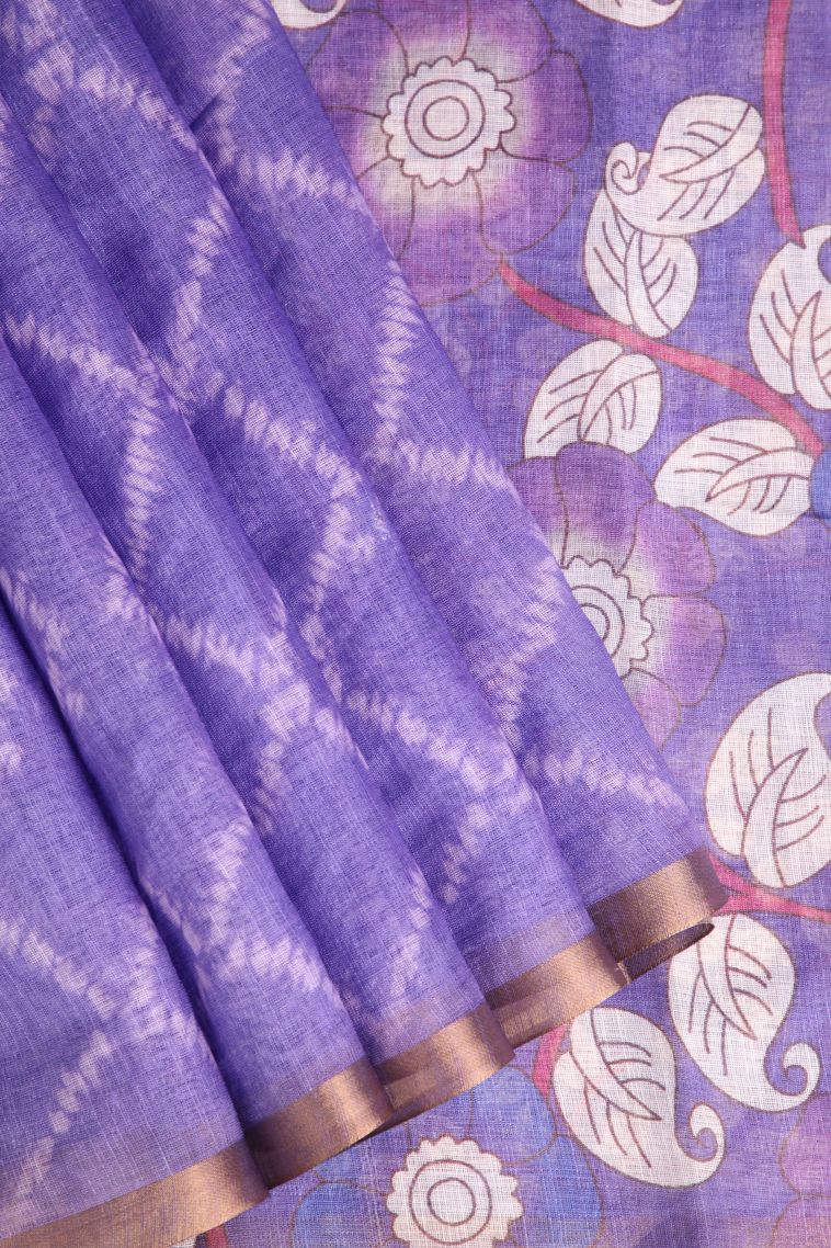 Iris Purple Linen Saree with Without Zari Zari Pathik Motifs view 1