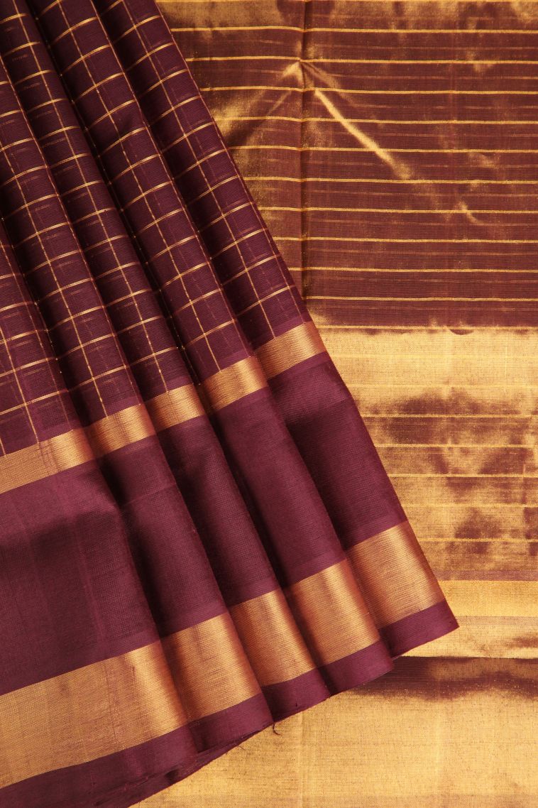 Lipstick Red Silk Cotton with Gold Zari Checks