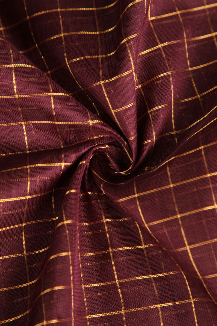 Lipstick Red Silk Cotton with Gold Zari Checks view 4
