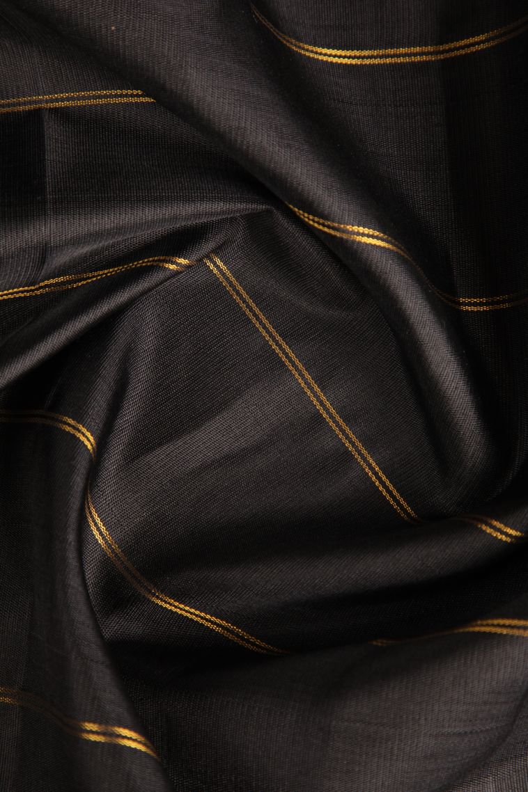 Asphalt Black Kanchipuram Silk Sarees with Gold Zari Stripes view 4