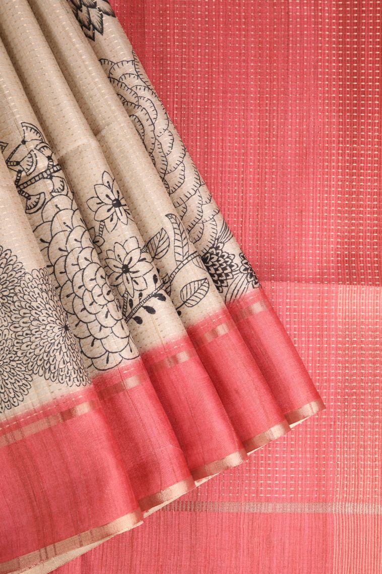 Vanilla Custard Yellow Semi Tussar Silk with Gold Zari Floral Patterns view 1