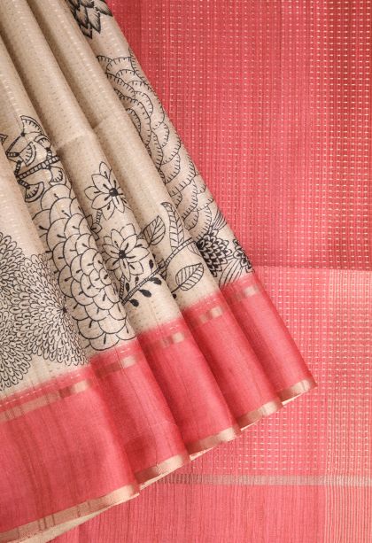 Vanilla Custard Yellow Semi Tussar Silk with Gold Zari Floral Patterns