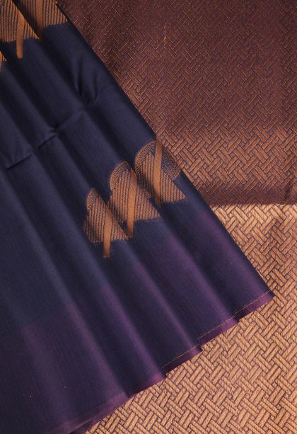 Indigo Blue Silk Cotton Sarees with Copper Zari Geometric Shapes