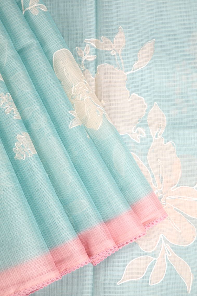 Sapphire Blue Manipuri Cotton Sarees with Without Zari Zari Embroidary view 1