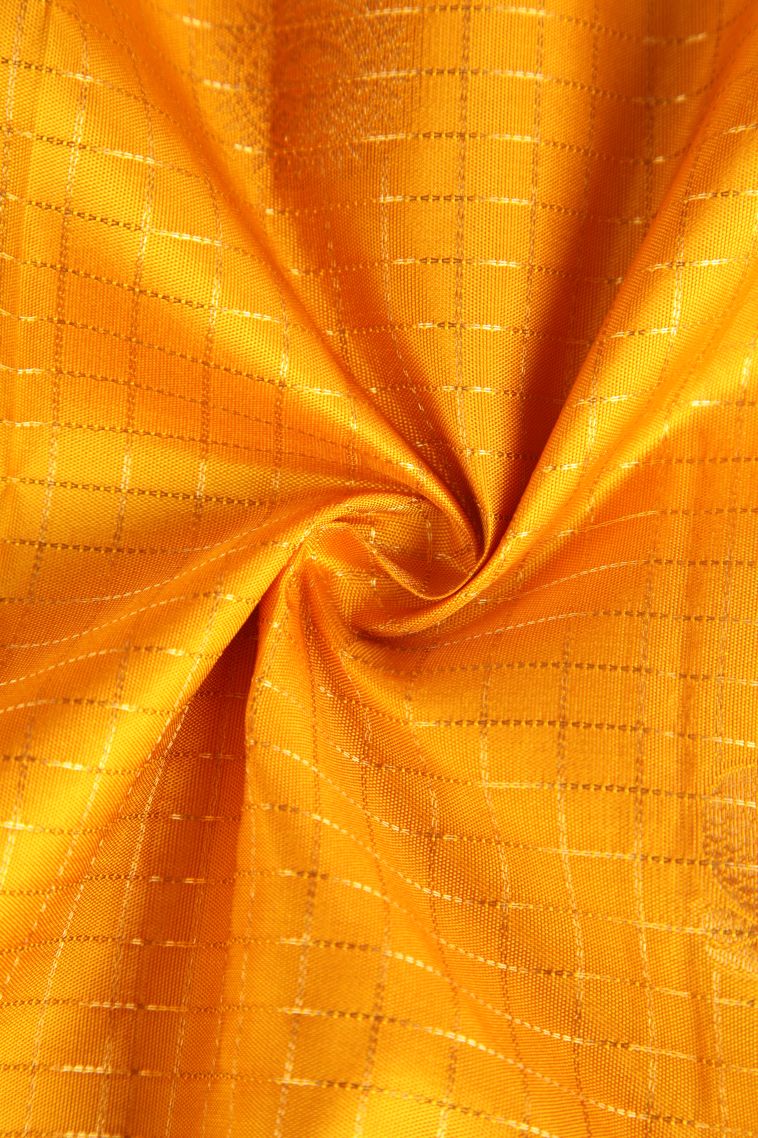 Merigold Orange Kanchipuram Silk Sarees with Gold Zari Circle Mottif view 4
