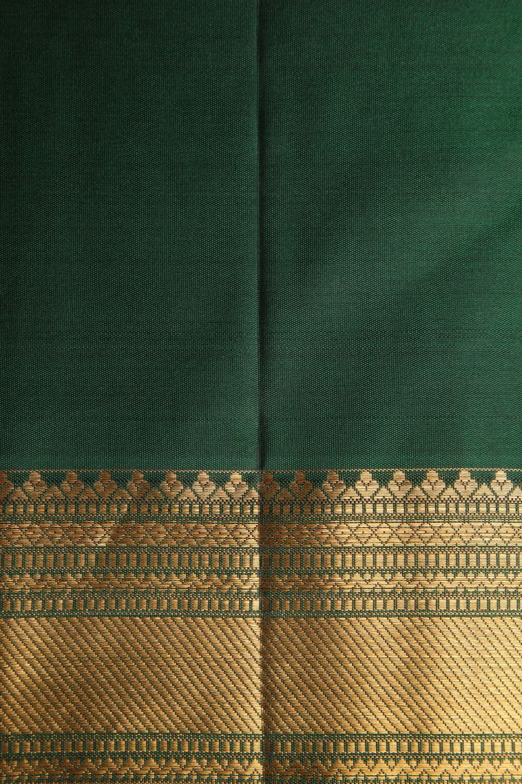 Merigold Orange Kanchipuram Silk Sarees with Gold Zari Circle Mottif view 3