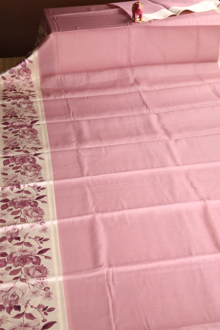 Lemonade Pink Jute Sarees with Silver Zari Plain view 2