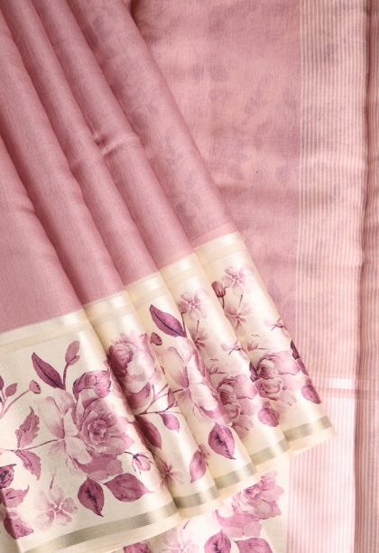 Lemonade Pink Jute Sarees with Silver Zari Plain