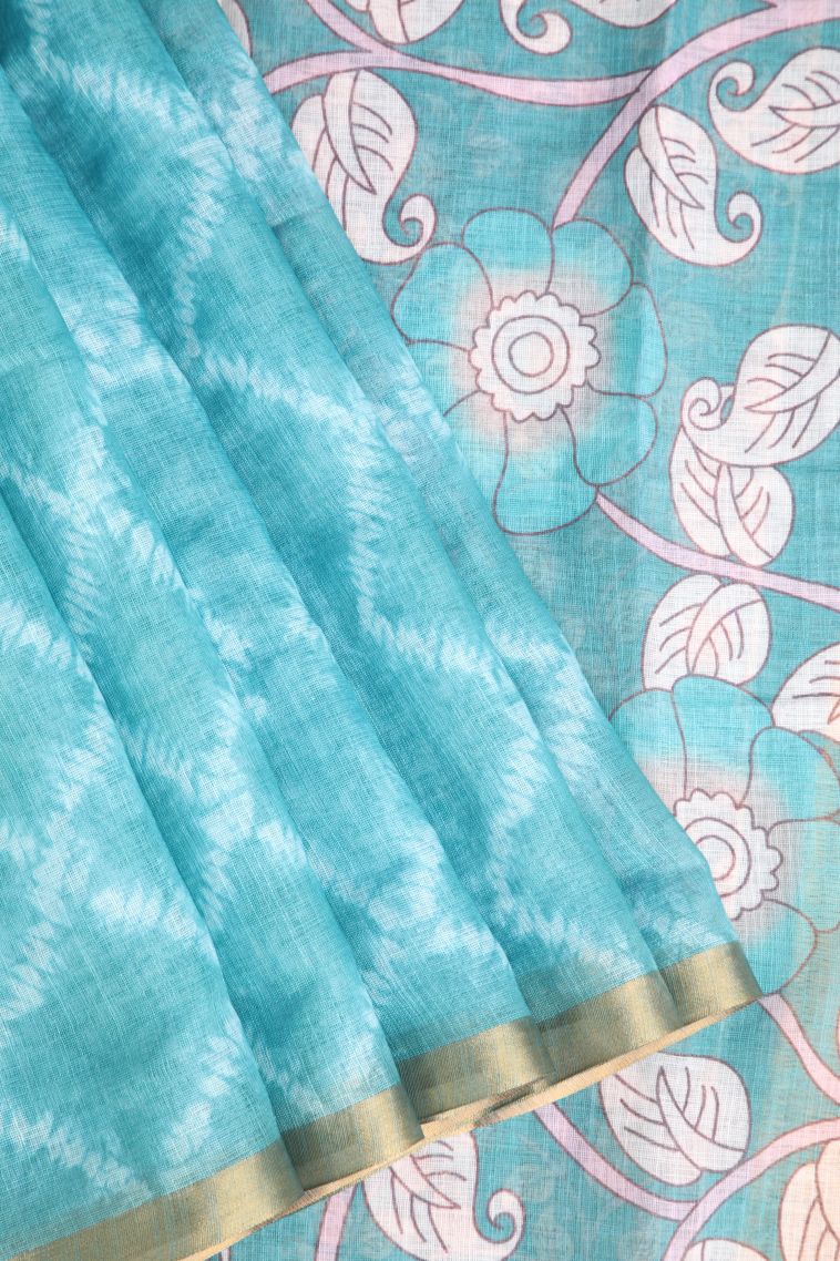 Sky Blue Linen Saree with Without Zari Zari Pathik Motifs view 1
