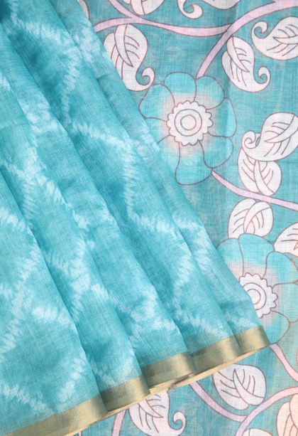 Sky Blue Linen Saree with Without Zari Zari Pathik Motifs
