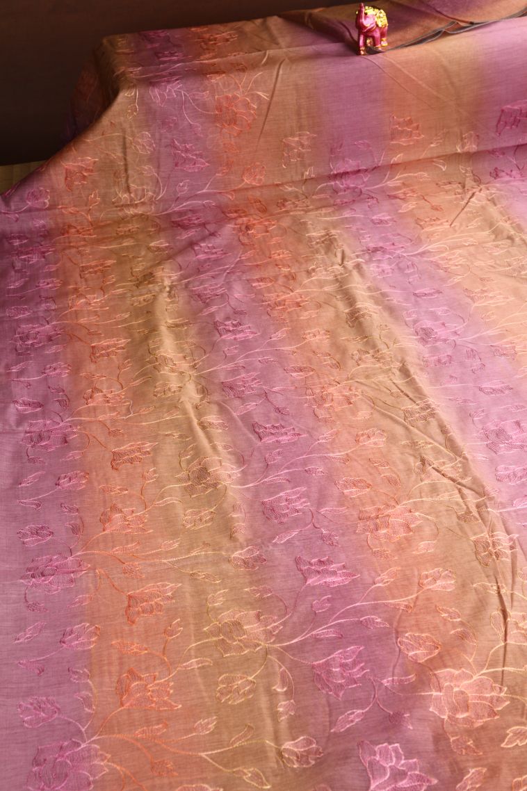 Lemonade Pink Chanderi Cotton Sarees with Without Zari Zari Embroidary view 2
