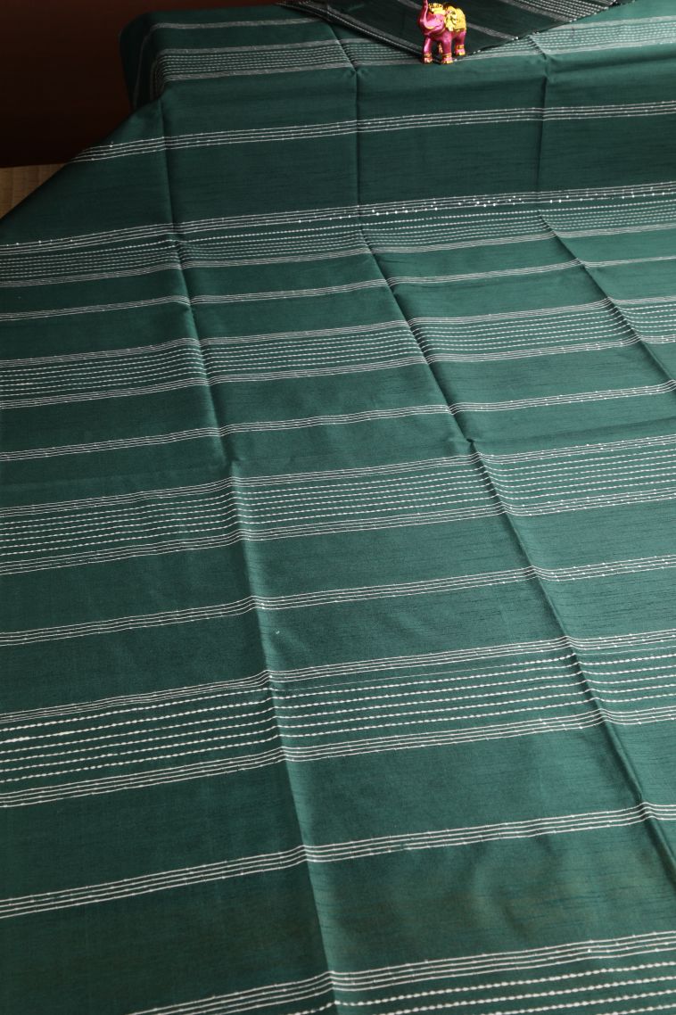 Bottle Green Jute Sarees with Thread Zari Thred Weaving view 2