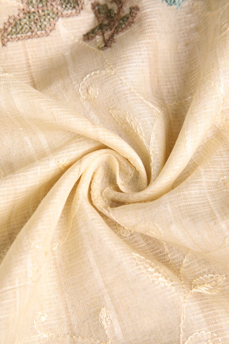 Cream White Semi Tussar Silk with Gold Zari Floral Patterns view 4