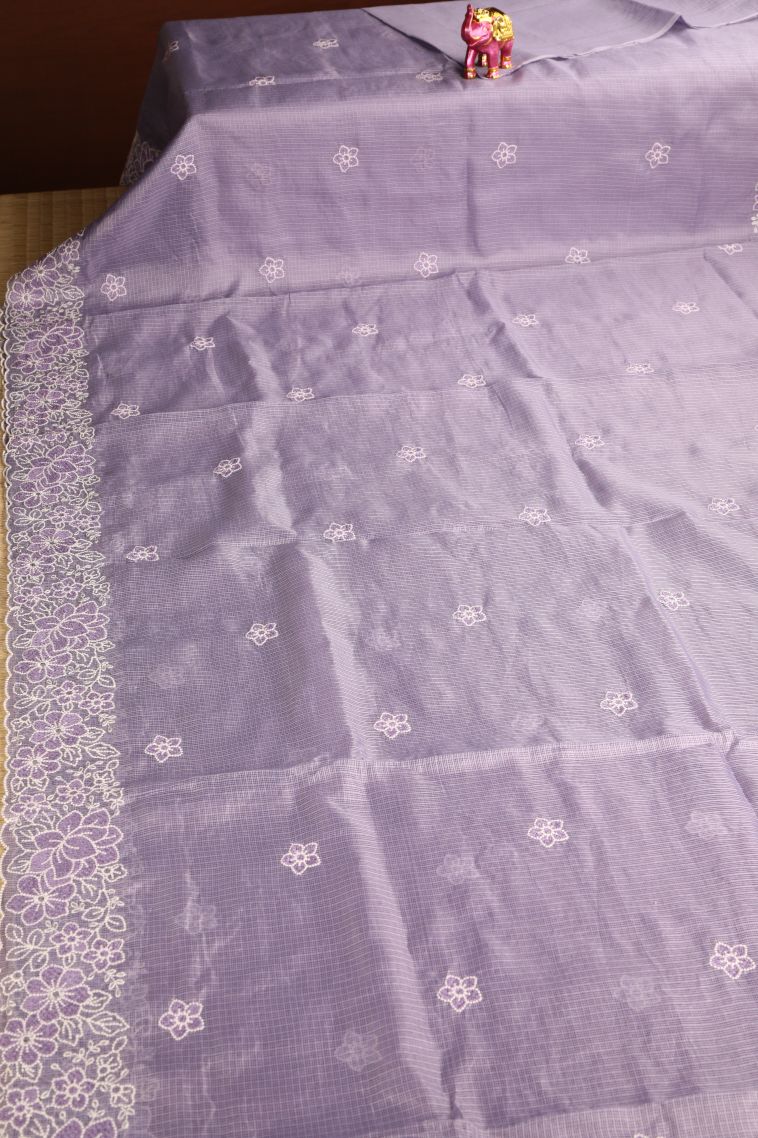 Periwinkle Purple Manipuri Cotton Sarees with Without Zari Zari Embroidary view 2