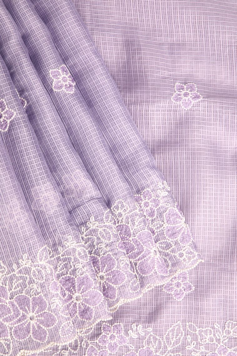 Periwinkle Purple Manipuri Cotton Sarees with Without Zari Zari Embroidary view 1
