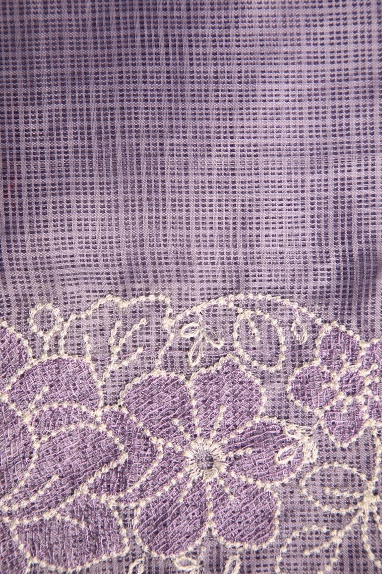 Periwinkle Purple Manipuri Cotton Sarees with Without Zari Zari Embroidary view 3