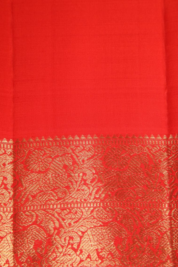 Candy Red Kanchipuram Silk Sarees with Gold Zari Manga view 3