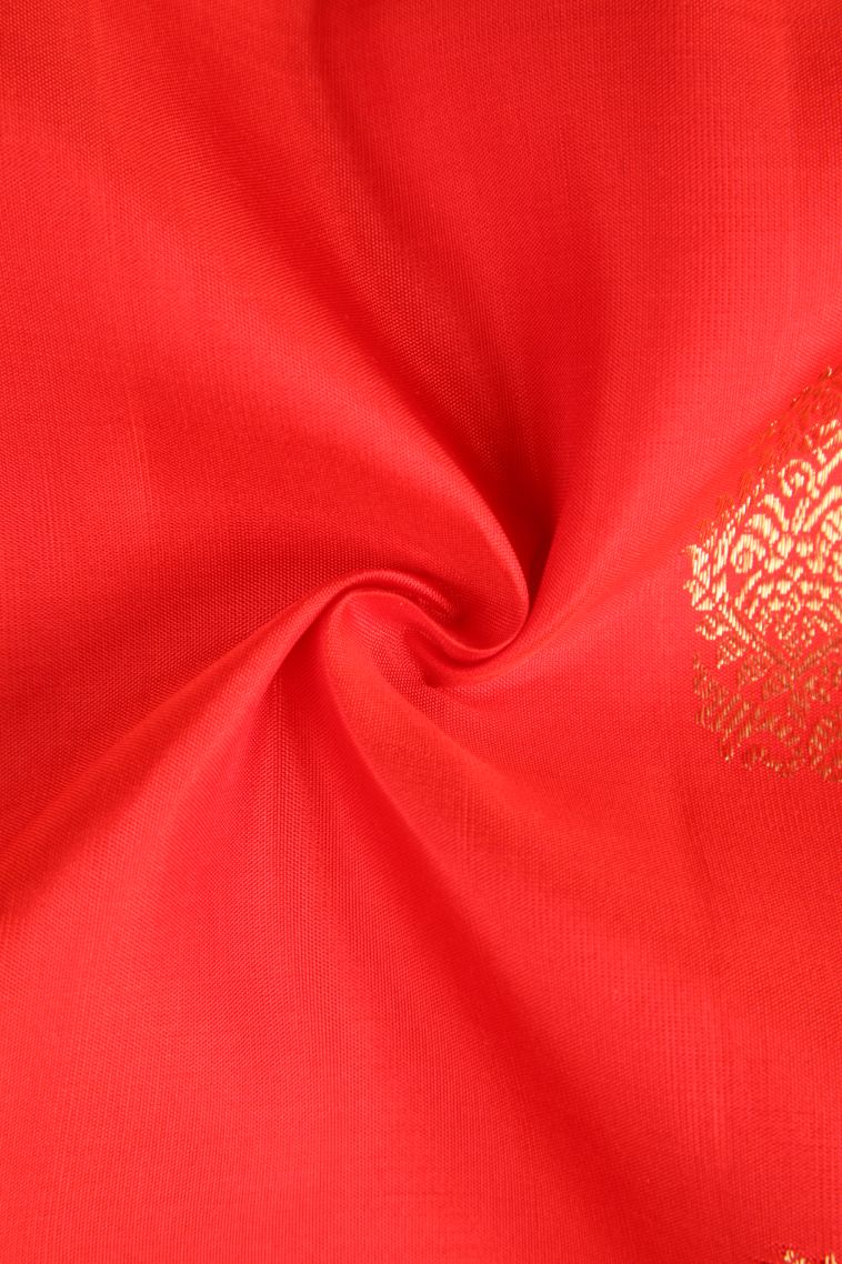 Candy Red Kanchipuram Silk Sarees with Gold Zari Manga view 4
