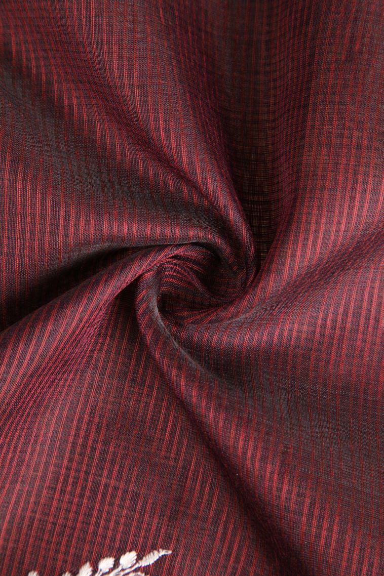 Scarlet Red Manipuri Cotton Sarees with Without Zari Zari Leaf Embroidery view 4