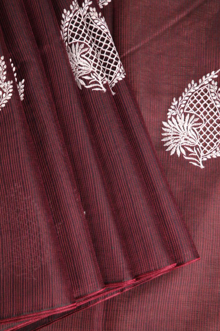 Scarlet Red Manipuri Cotton Sarees with Without Zari Zari Leaf Embroidery