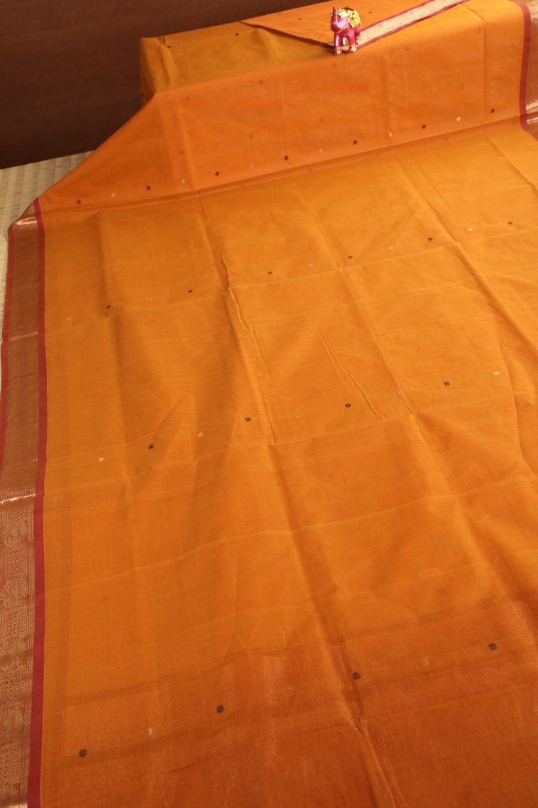 Honey Orange Pure Handloom Kovai Cotton with Without Zari Zari Floral Puttas view 2