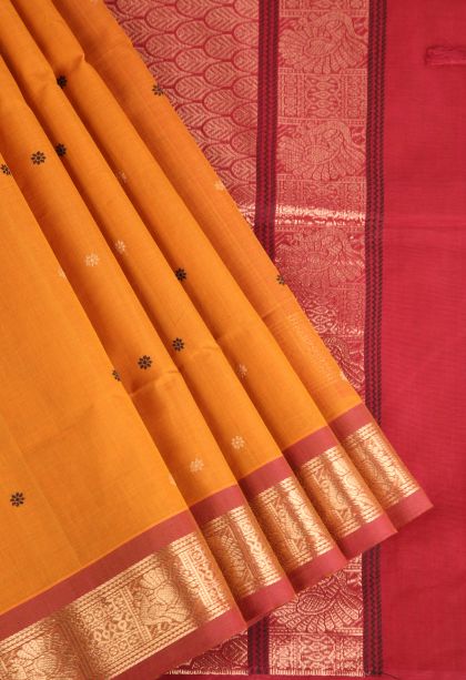 Honey Orange Pure Handloom Kovai Cotton with Without Zari Zari Floral Puttas
