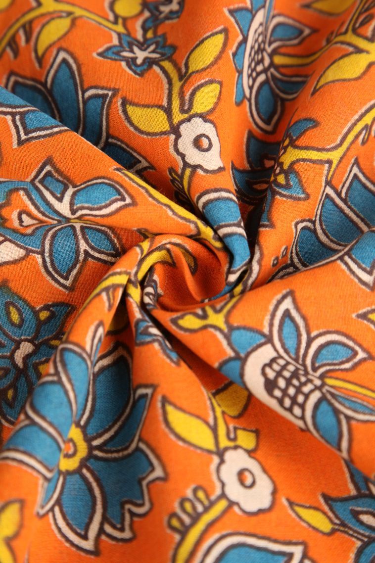 Apricot Orange Kalamkari with Without Zari Zari Floral Patterns view 4