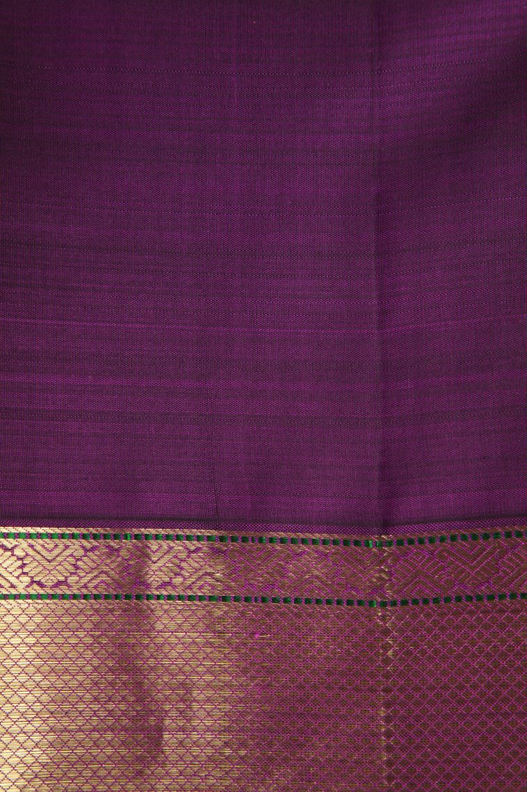 Bubble Purple Kanchipuram Silk Sarees with Gold Zari Straipes And Puttas view 3