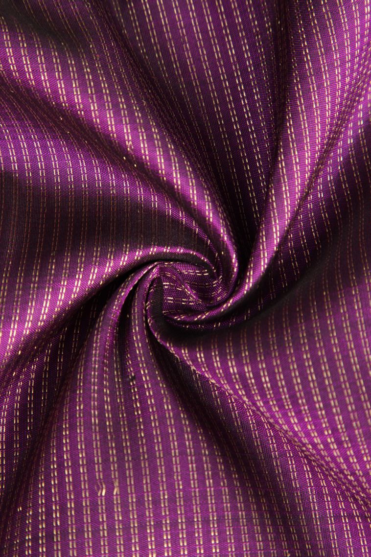 Bubble Purple Kanchipuram Silk Sarees with Gold Zari Straipes And Puttas view 4