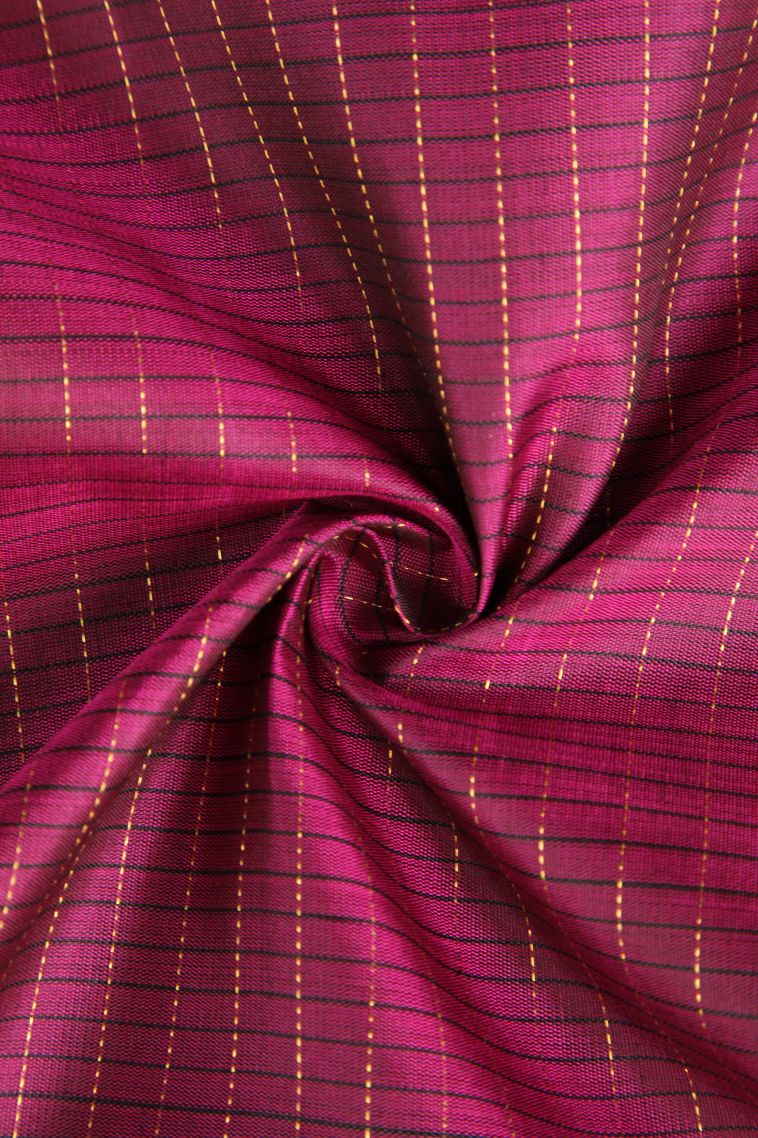 Magenta Purple Kanchipuram Silk Sarees with Gold Zari Checks view 4