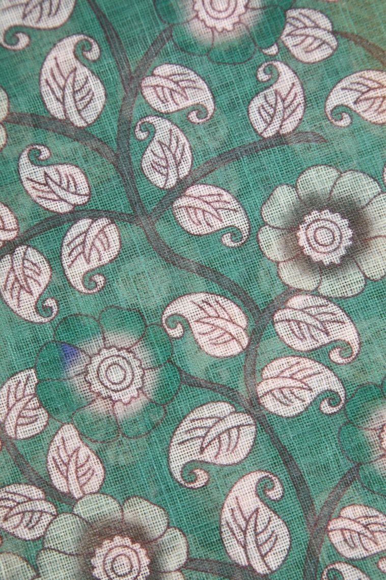 Mint Green Linen Saree with Without Zari Zari Pathik Motifs view 3