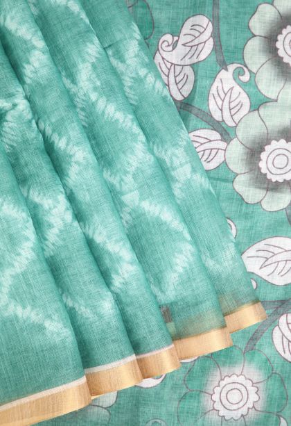 Mint Green Linen Saree with Without Zari Zari Pathik Motifs