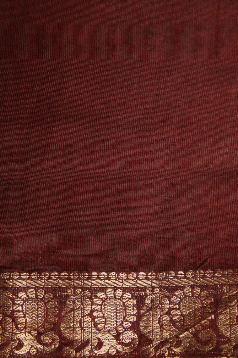 Blush Red Maheswari Cotton Saree with Gold Zari Floral Patterns view 3