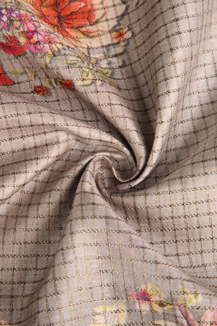 Salt White Semi Tussar Silk with Gold And Silver Zari Floral Patterns view 4