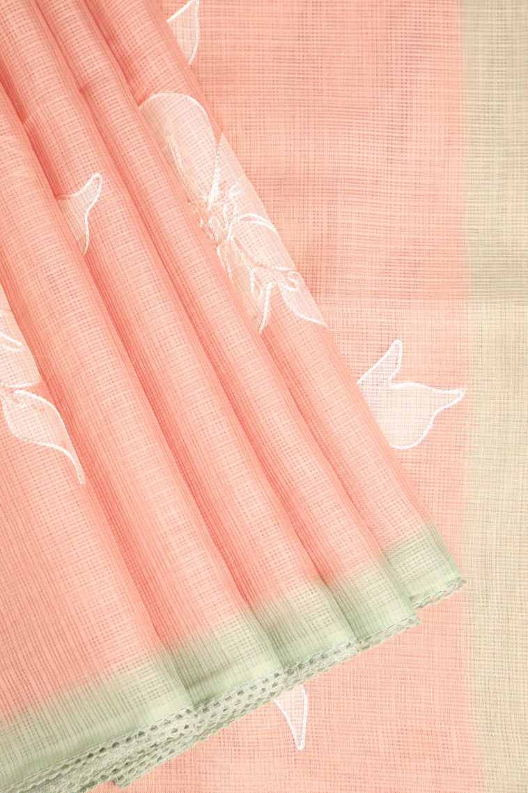 Peach Pink Manipuri Cotton Sarees with Without Zari Zari Embroidary view 1