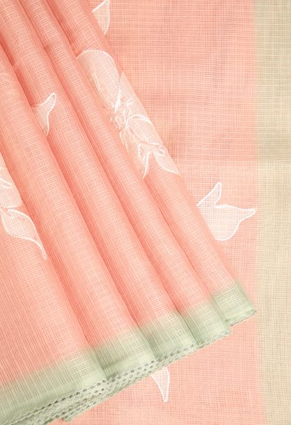 Peach Pink Manipuri Cotton Sarees with Without Zari Zari Embroidary
