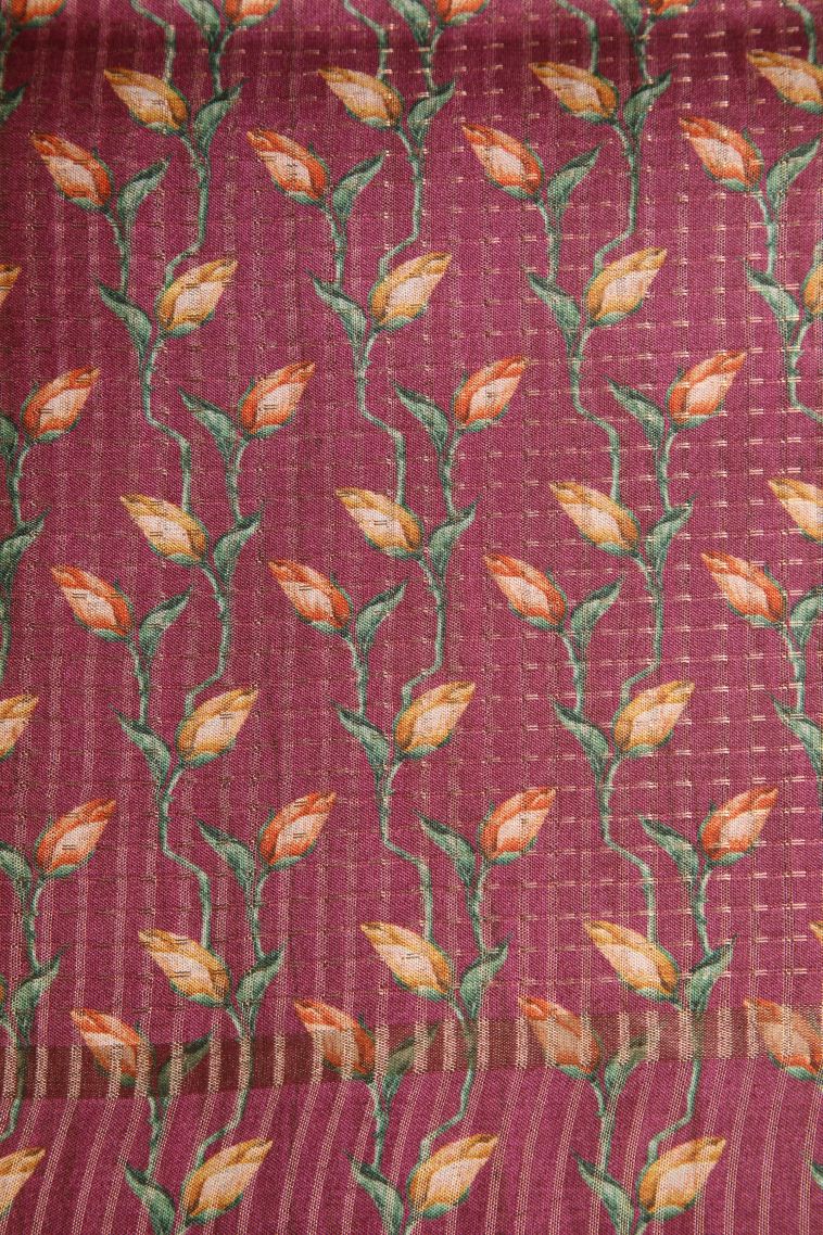 Punch Pink Semi Tussar Silk with Gold Zari Kodi Pattern view 3