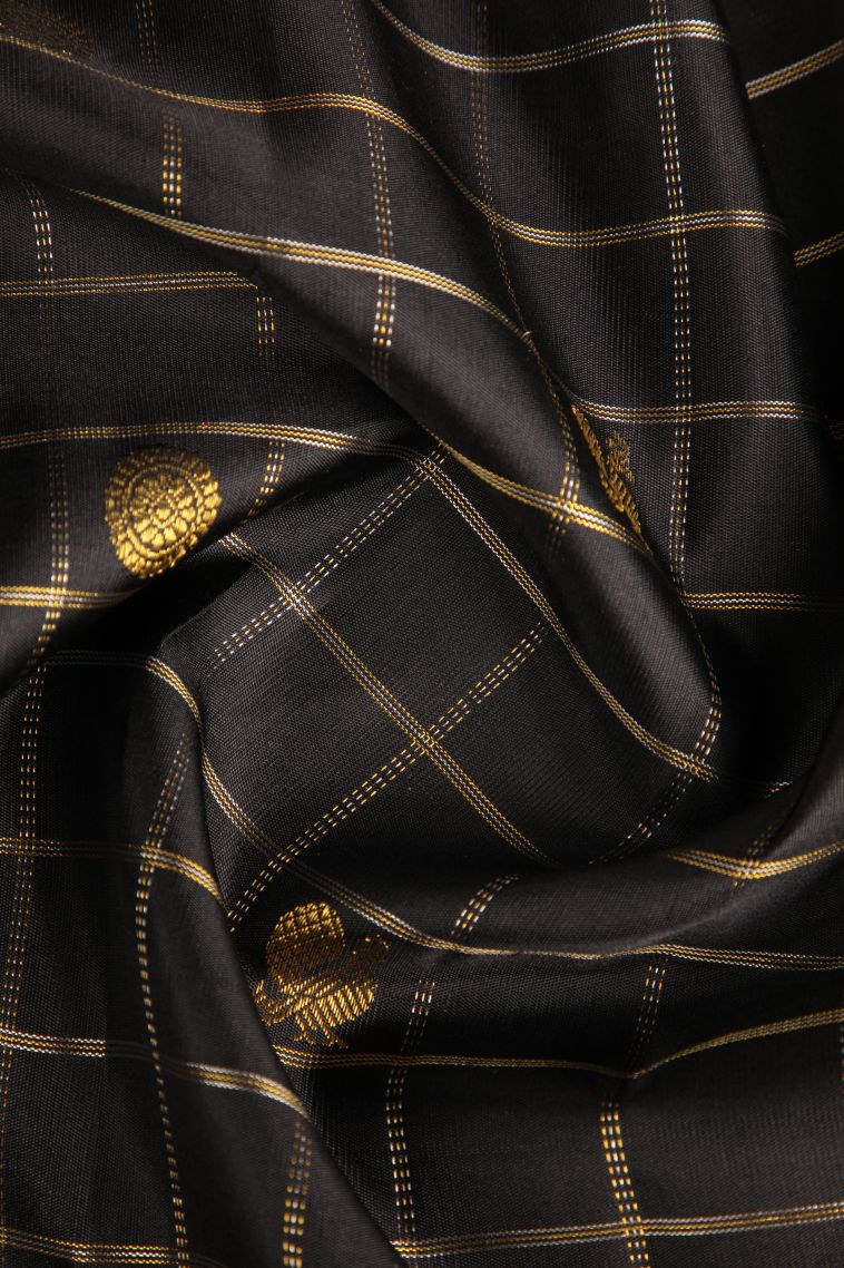 Charleston Black Kanchipuram Silk Sarees with Gold Zari Annam Rudhratcham view 4