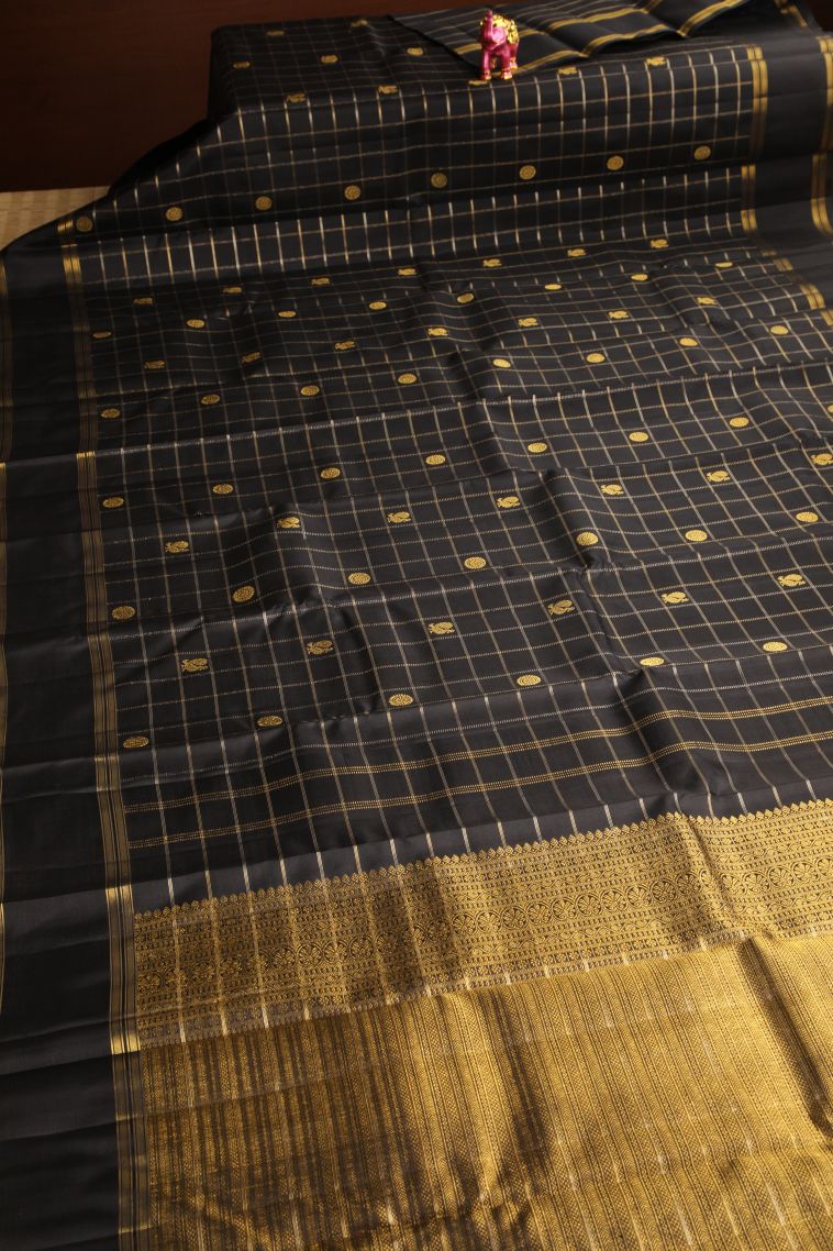 Charleston Black Kanchipuram Silk Sarees with Gold Zari Annam Rudhratcham view 2