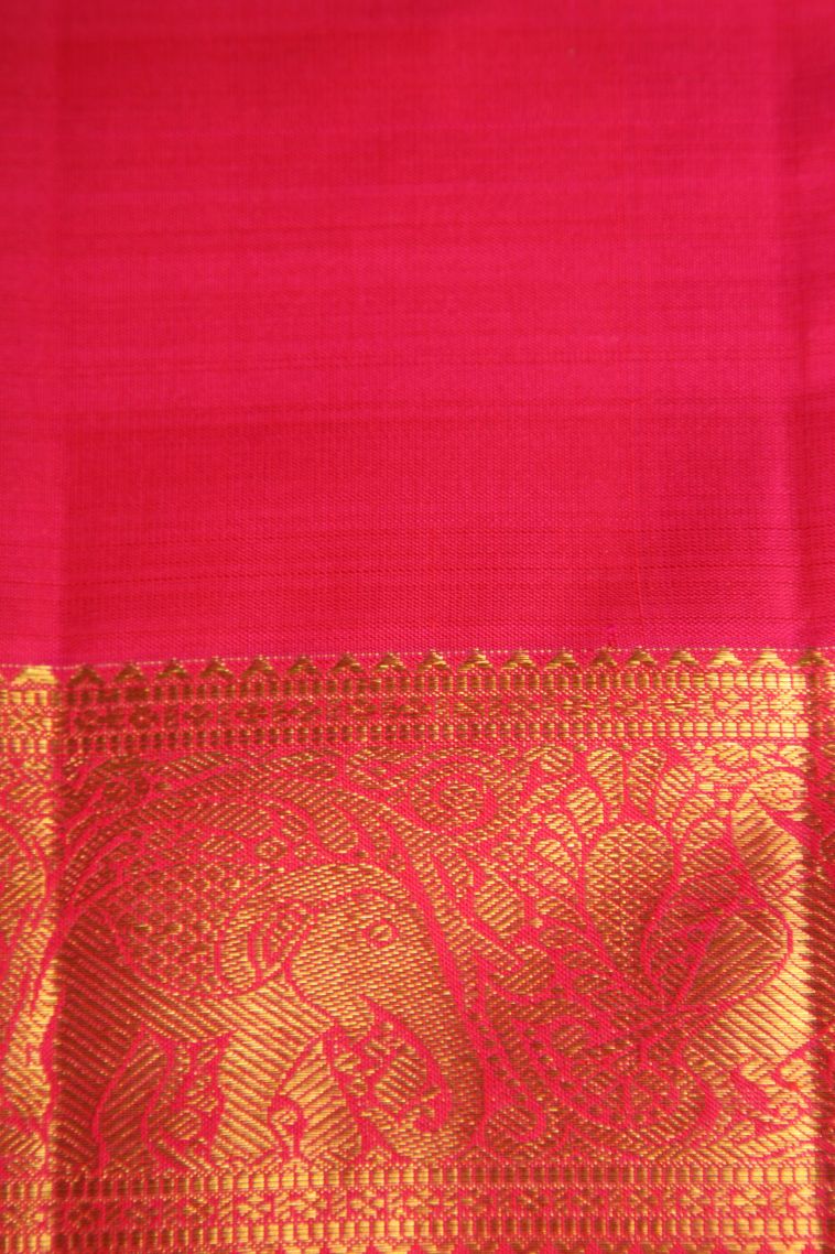 Apricot Orange Kanchipuram Silk Sarees with Gold Zari Peacock And Rudhractam view 3