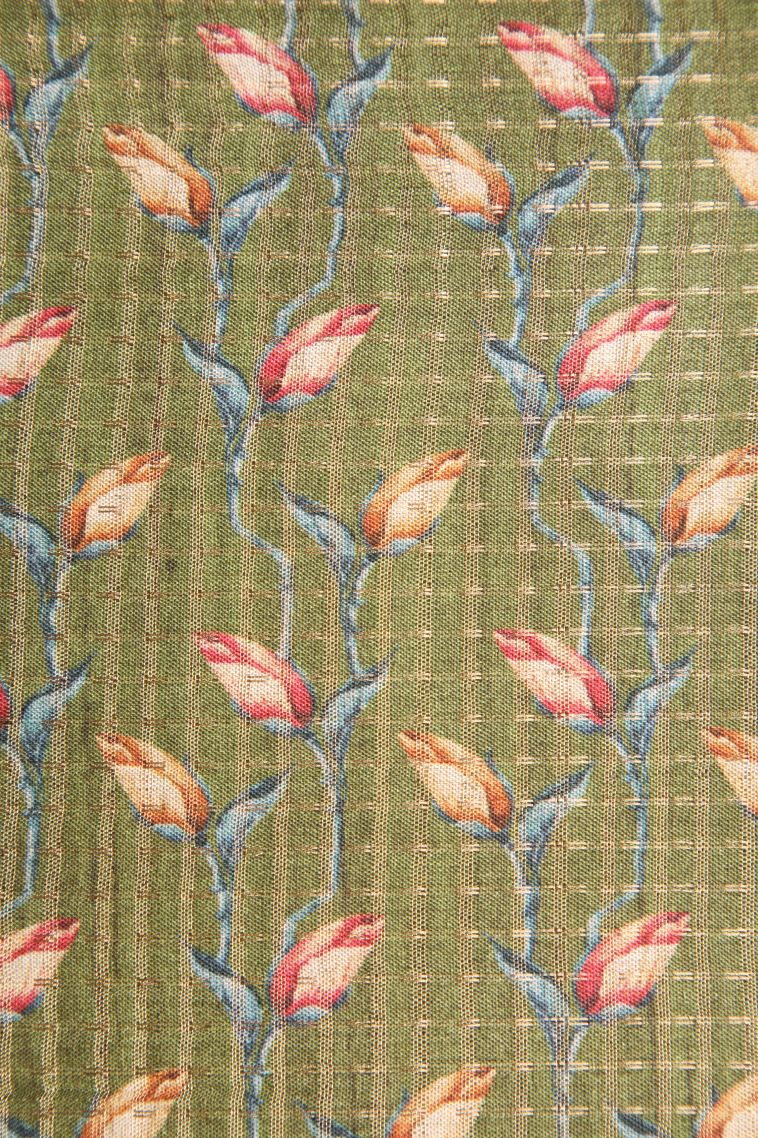 Olive Green Semi Tussar Silk with Gold Zari Kodi Pattern view 3
