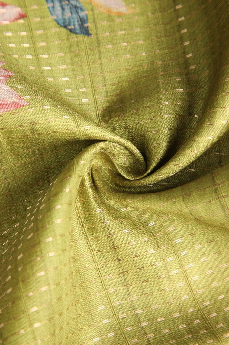 Olive Green Semi Tussar Silk with Gold Zari Kodi Pattern view 4