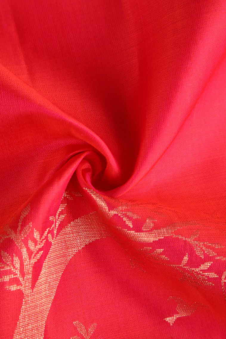 Strawberry Pink Soft Silk Saree with Gold Zari Jacquard view 4