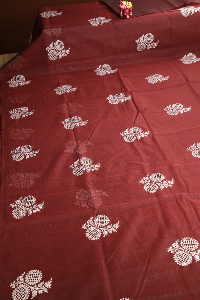 Lipstick Red Manipuri Cotton Sarees with Without Zari Zari Floral Patterns view 2