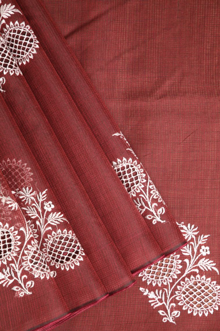 Lipstick Red Manipuri Cotton Sarees with Without Zari Zari Floral Patterns