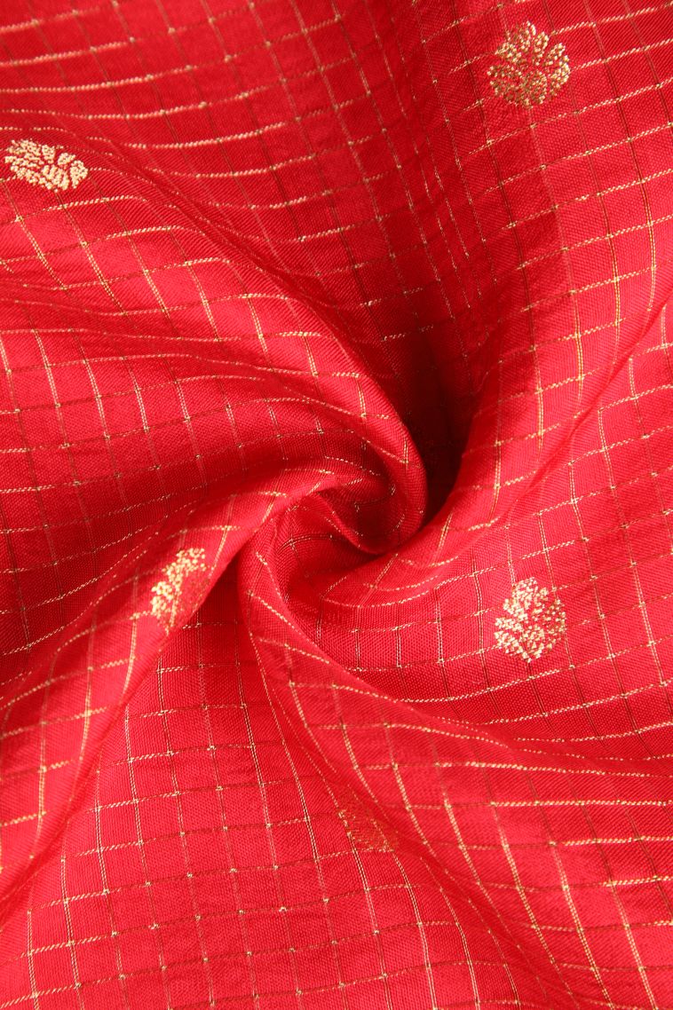 Rose  Red Banaras Sarees with Gold Zari Checks And Puttas view 4